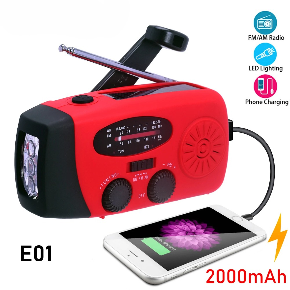 Emergency Radio Solar - Radio solarno-krankowe E01 z funkcją awaryjną,