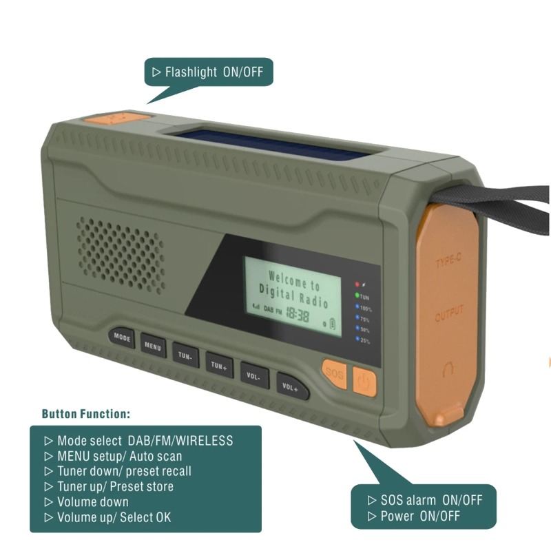 Emergency Radio Solar - Radio DAB/FM Bluetooth, radio awaryjne na